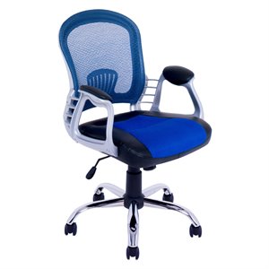 pemberly row blue mesh back office chair with pu fabric accents and swivel