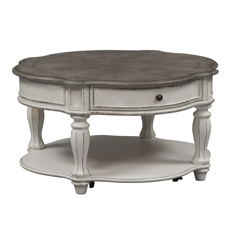 Pemberly Row Contemporary Manor White Finish Round Cocktail Table