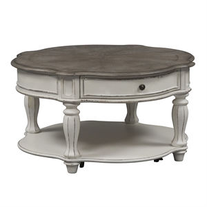pemberly row contemporary manor white finish round cocktail table
