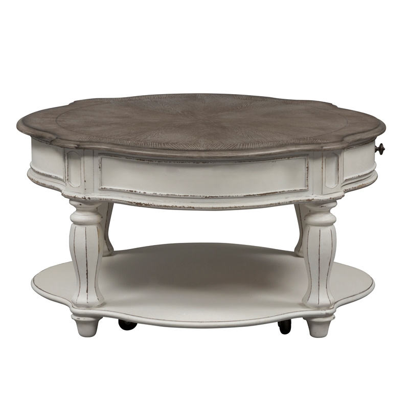 Pemberly Row Contemporary Manor White Finish Round Cocktail Table