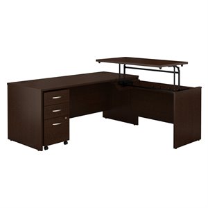 Pemberly Row 72&quotW Sit to Stand L-Shaped Desk Office Set in Mocha Cherry