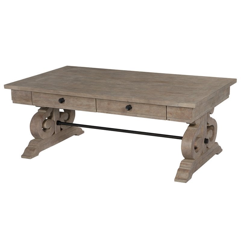 Pemberly Row Traditional Wood Rectangular Cocktail Table in Pine
