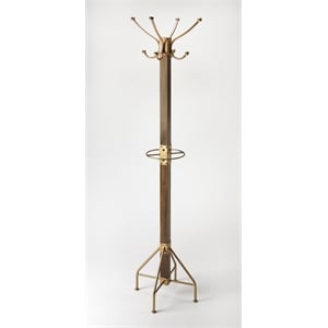 pemberly row contemporary wood coat rack/tree - brown / gold