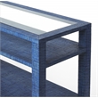 Pemberly Row Contemporary Raffia Console Table In Blue Finish