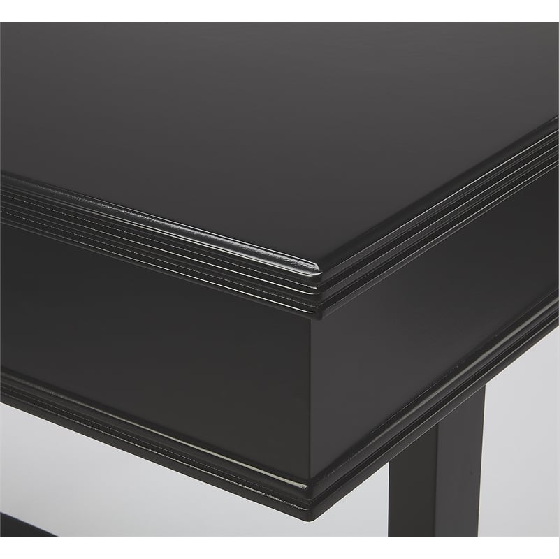 Pemberly Row Contemporary Wood Writing Desk in Black Finish with Lacquer