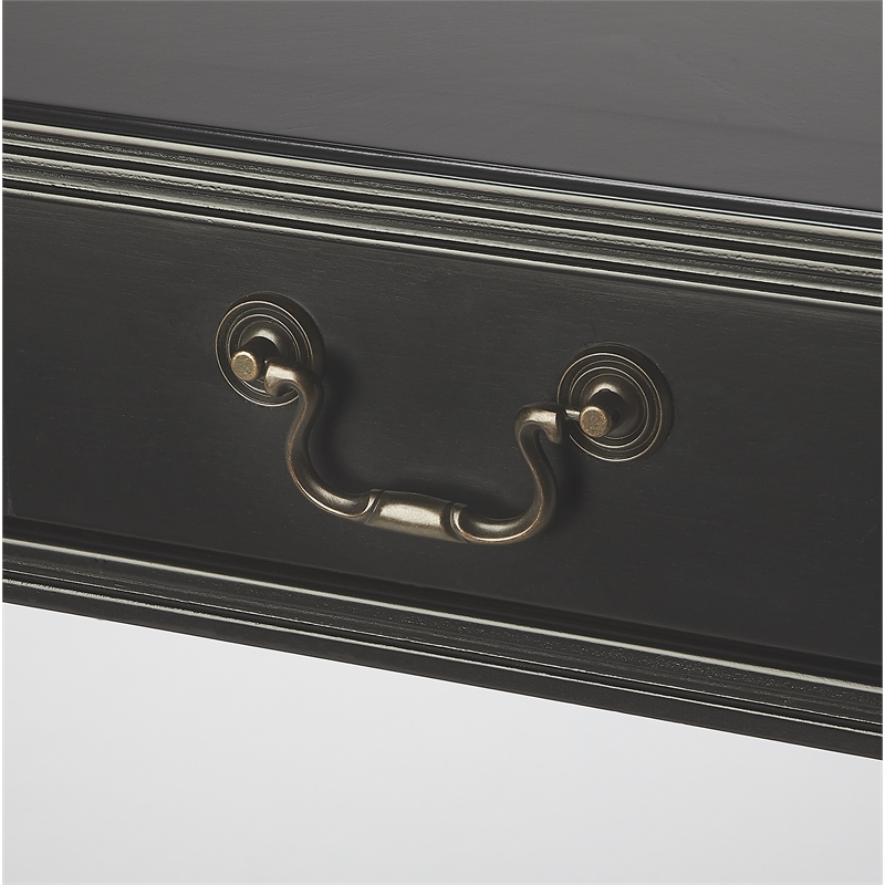 Pemberly Row Contemporary Wood Writing Desk in Black Finish with Lacquer