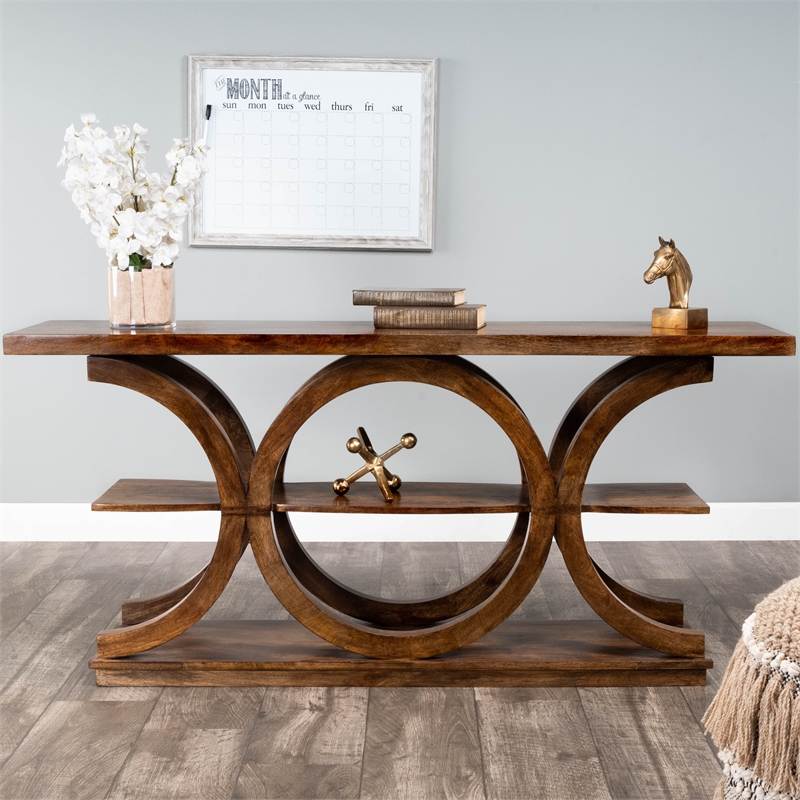 Pemberly Row Contemporary Solid Wood Console Table in Brown Finish