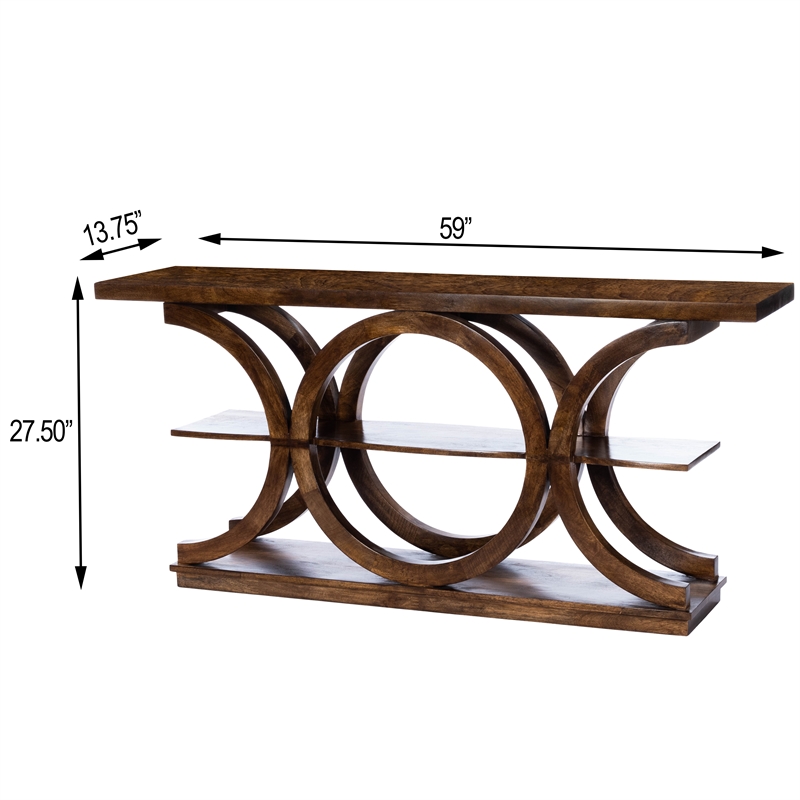 Pemberly Row Contemporary Solid Wood Console Table in Brown Finish