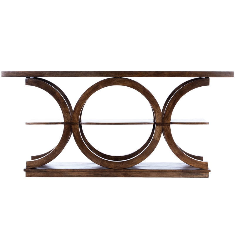 Pemberly Row Contemporary Solid Wood Console Table in Brown Finish