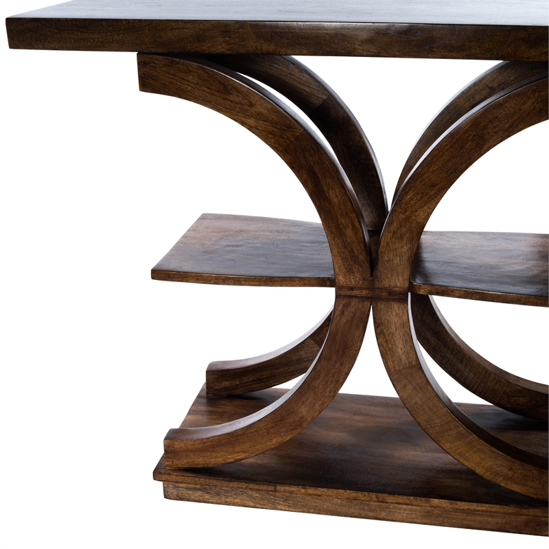 Pemberly Row Contemporary Solid Wood Console Table in Brown Finish