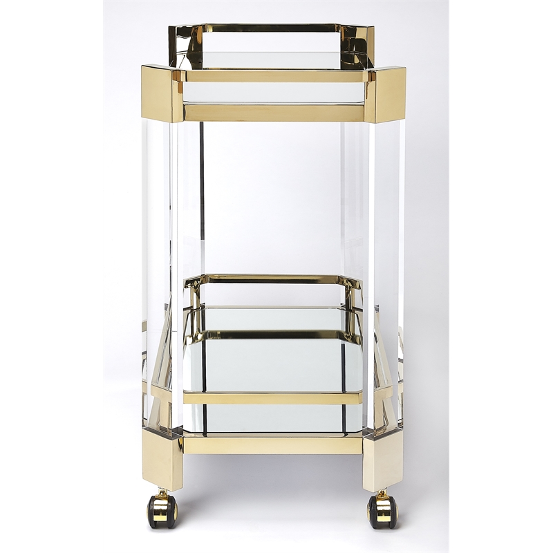 Pemberly Row Contemporary Acrylic 2-Tier Bar Cart - Clear & Gold