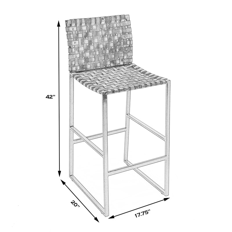 Pemberly Row Contemporary Woven Leather Bar Stool In Brown Finish