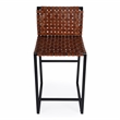 Pemberly Row Leather Bar Stool Chair in Brown With Square Seat & Footrest