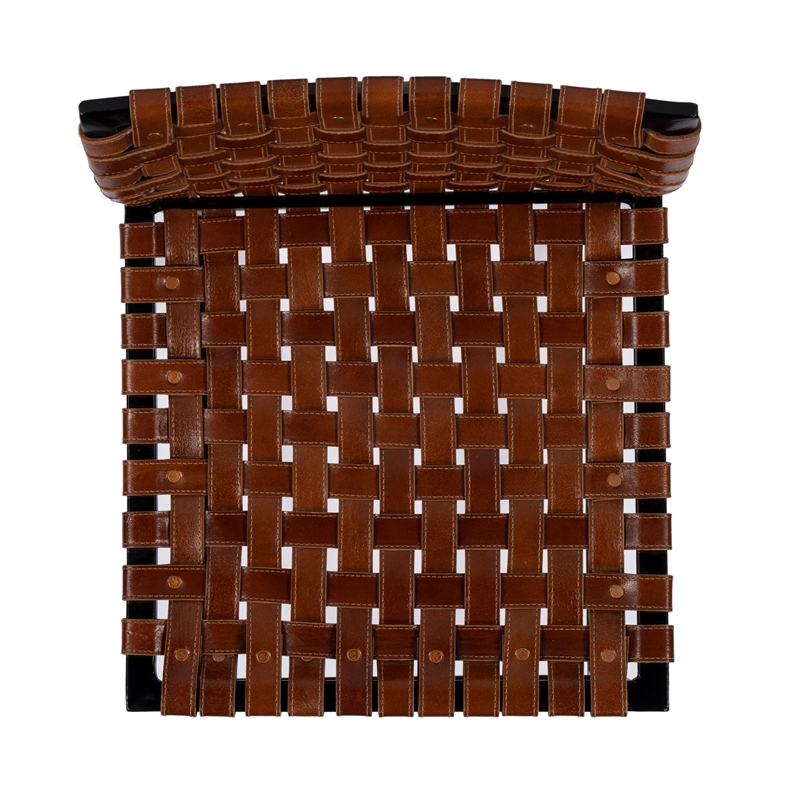 Pemberly Row Leather Bar Stool Chair in Brown With Square Seat & Footrest