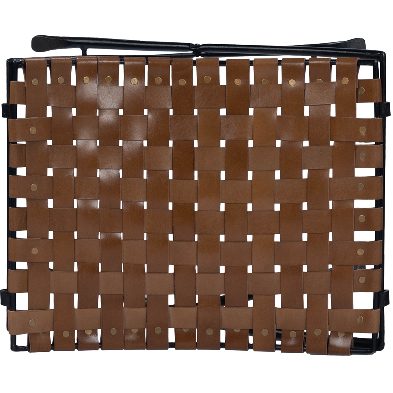 Pemberly Row Contemporary Woven Leather Stool In Brown Finish