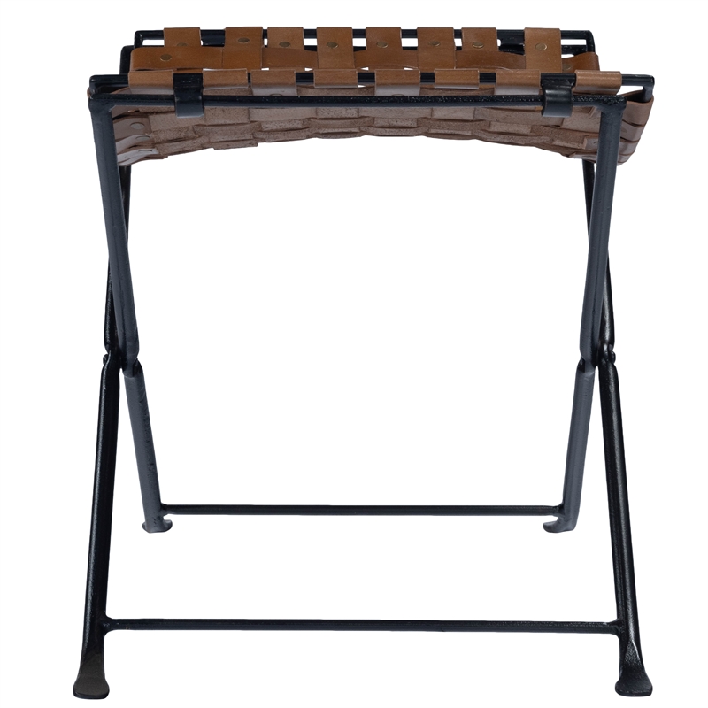 Pemberly Row Contemporary Woven Leather Stool In Brown Finish