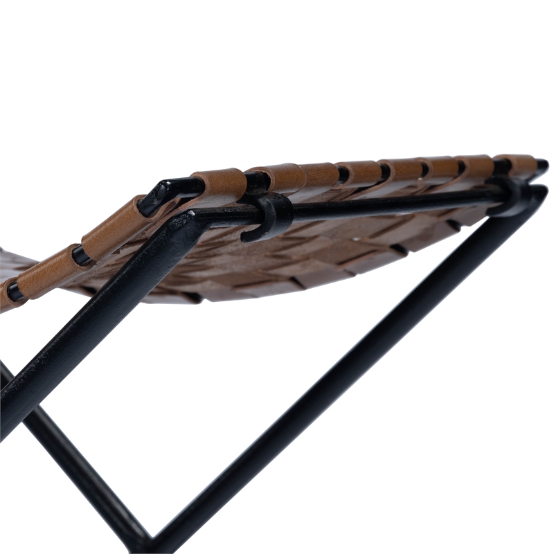 Pemberly Row Contemporary Woven Leather Stool In Brown Finish