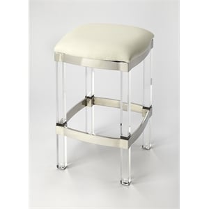 Pemberly Row Acrylic And Faux Leather 24&quot Counter Stool - White