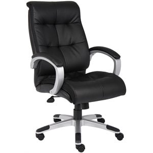 pemberly row double plush high back leather office swivel chair in black