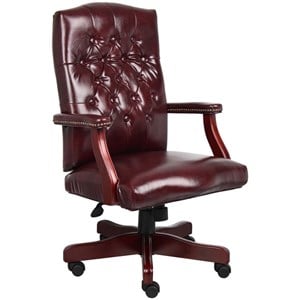 pemberly row high back faux leather tufted executive chair in oxblood