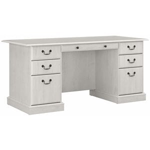 Pemberly Row Modern Executive Desk with Drawers in Linen White Oak