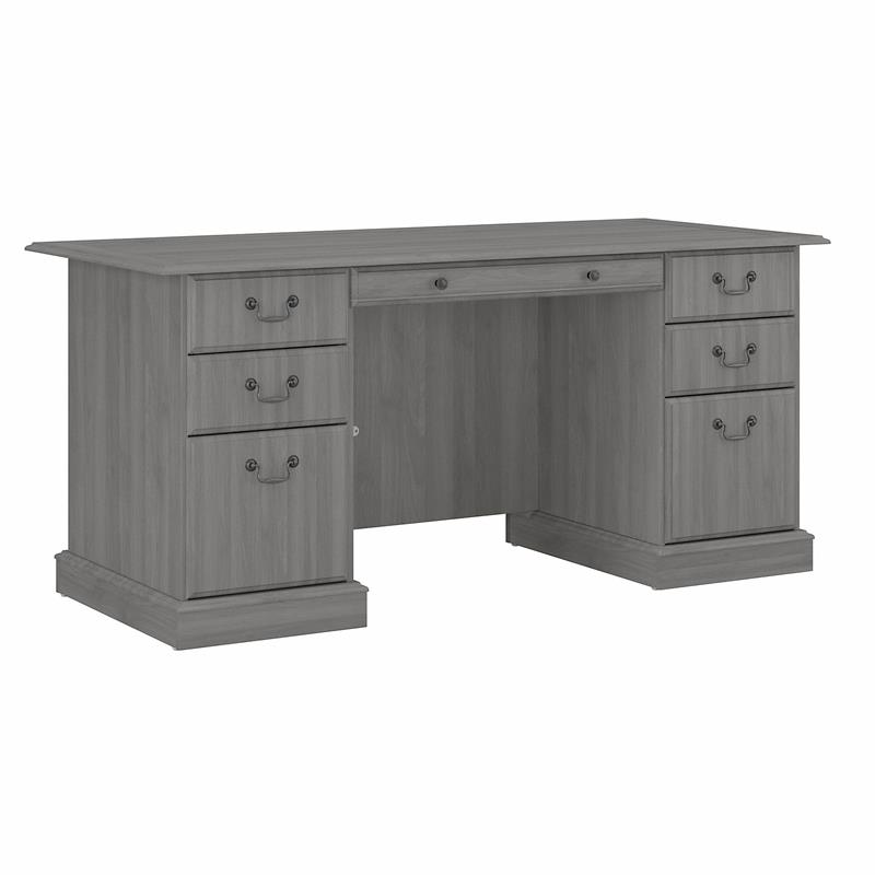 Pemberly Row Modern Executive Desk with Drawers in Modern Gray