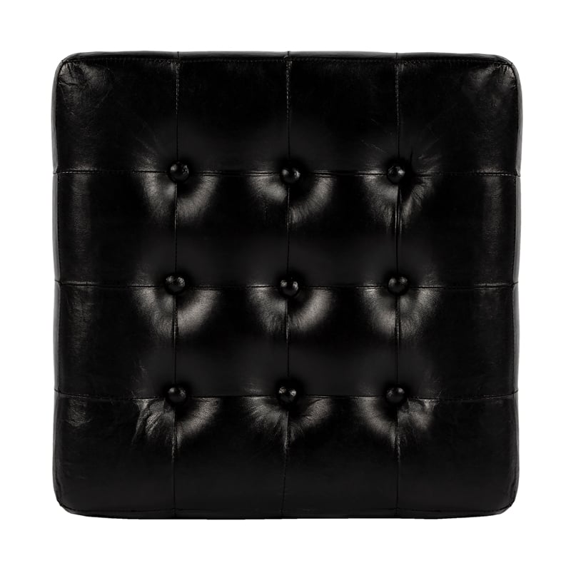 Pemberly Row Contemporary Button Tufted Black Leather Ottoman