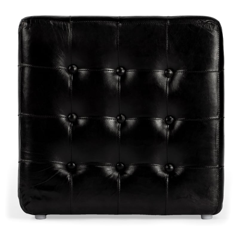 Pemberly Row Contemporary Button Tufted Black Leather Ottoman