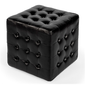 Pemberly Row Contemporary Button Tufted Black Leather Ottoman