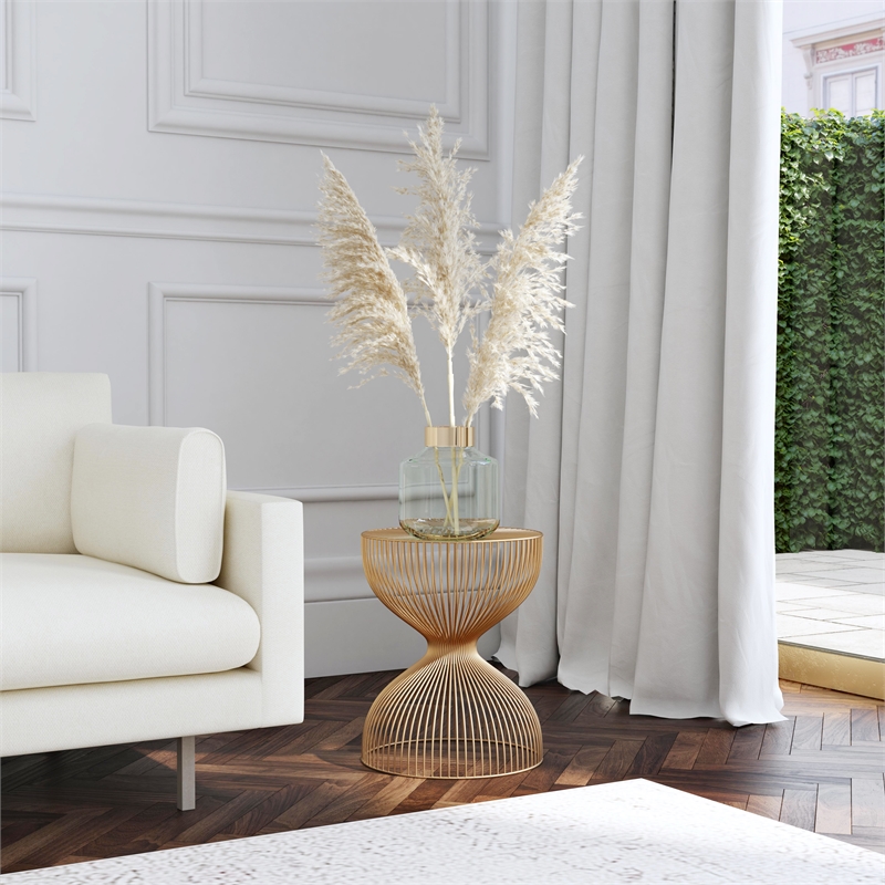 Pemberly Row Contemporary Gold Finish Iron Cage Metal End Table