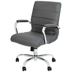 pemberly row modern leather mid-back office swivel chair in gray