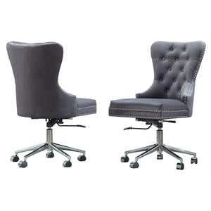 pemberly row swivel office chair in gray velvet with tufted seat
