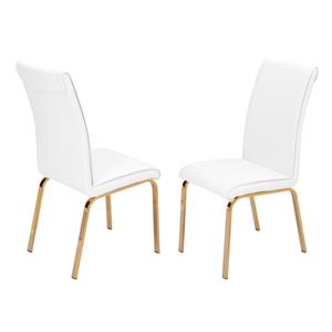Pemberly Row Upholstered Faux Leather White Chairs with Gold Base (Set of 2)