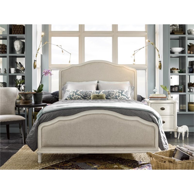 Pemberly Row Contemporary Fabric King Bed in Cotton White Finish