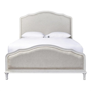 Pemberly Row Contemporary Fabric King Bed in Cotton White Finish