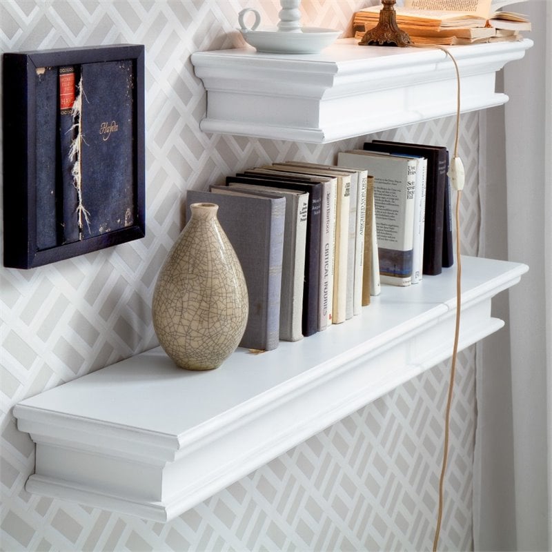 Pemberly Row Modern Extra Long Floating Wall Shelf in Pure White