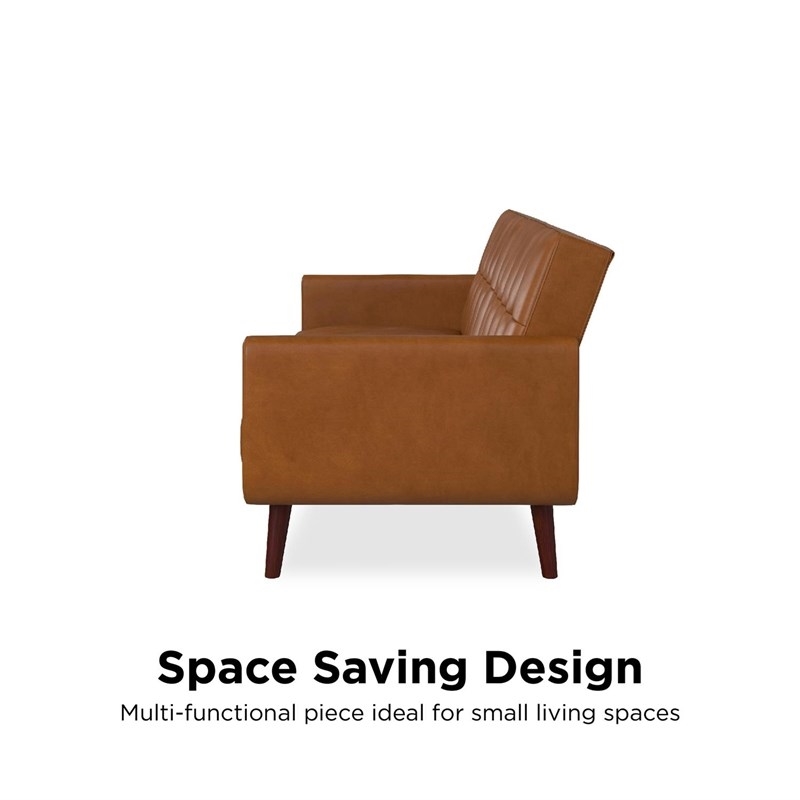 Pemberly Row Modern Adjustable Faux Leather Futon Sofa Bed in Camel Tan