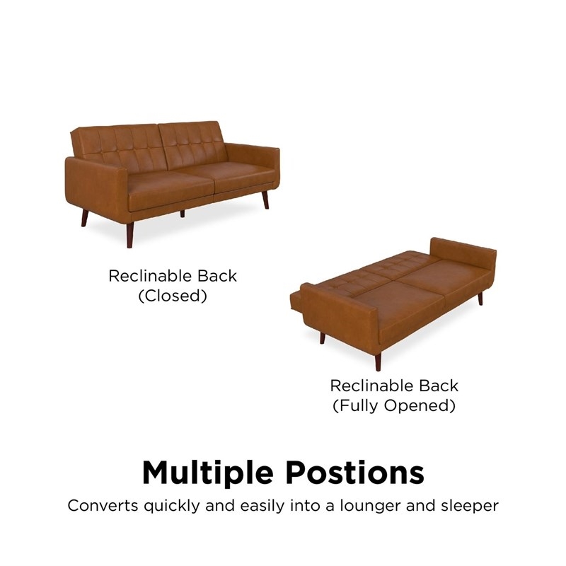 Pemberly Row Modern Adjustable Faux Leather Futon Sofa Bed in Camel Tan