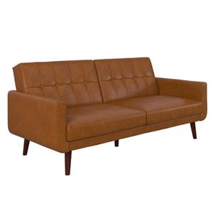Pemberly Row Modern Adjustable Faux Leather Futon Sofa Bed in Camel Tan