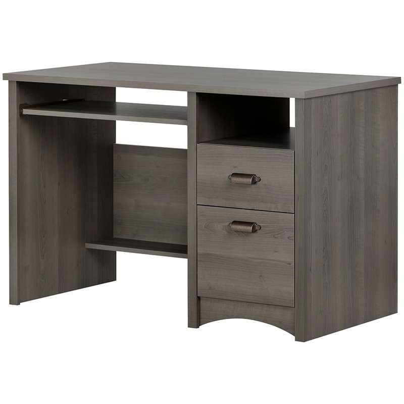 Pemberly Row Contemporary Computer Desk in Gray Maple Finish
