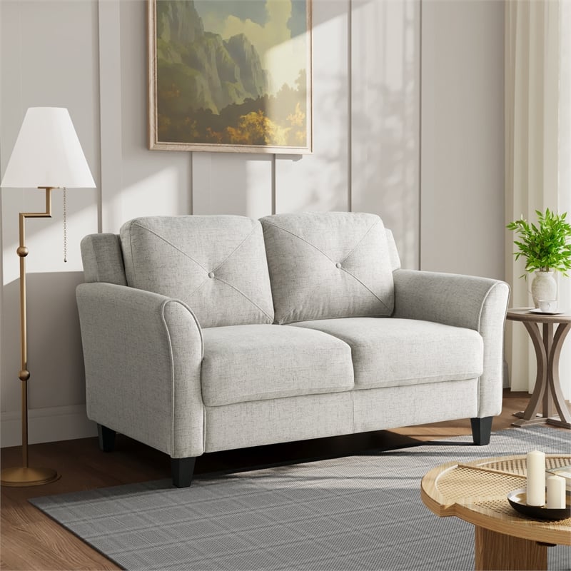 Pemberly Row Set of 2 Stationary Sofa and Loveseat in Beige Fabric Upholstery