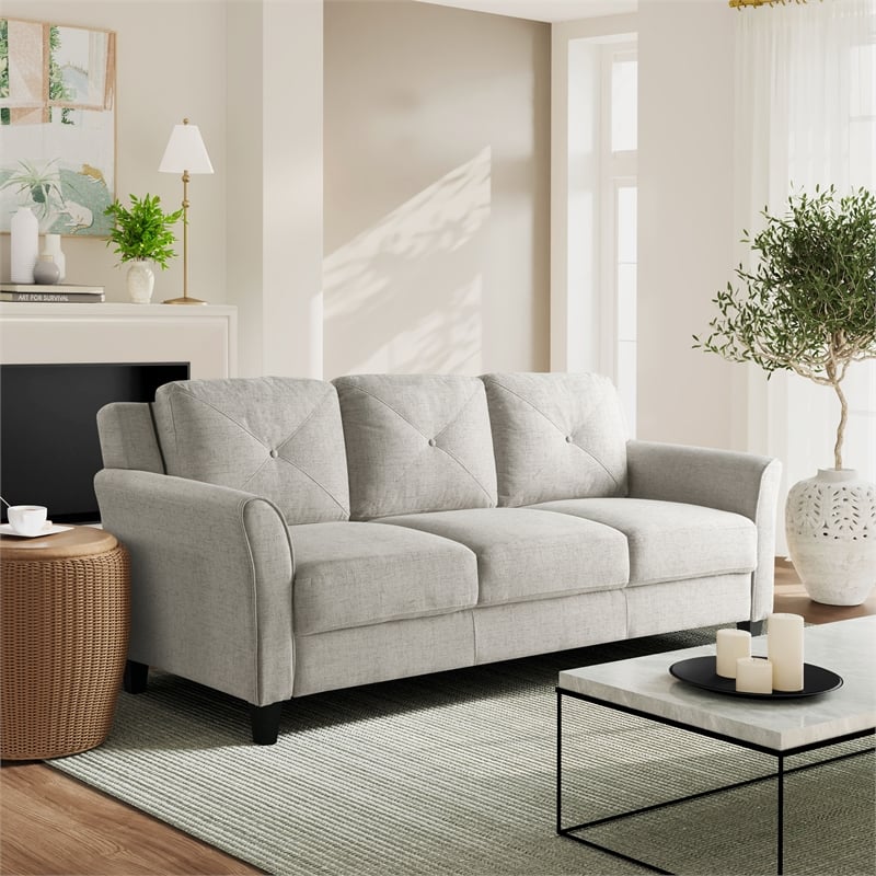 Pemberly Row Set of 2 Stationary Sofa and Loveseat in Beige Fabric Upholstery
