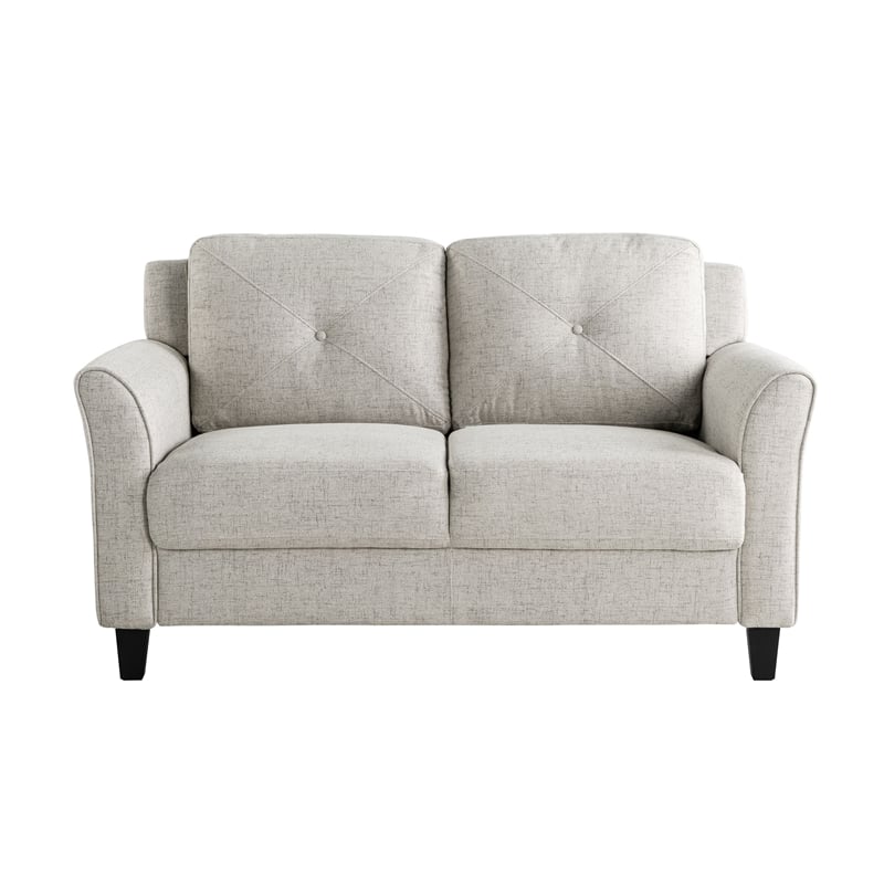 Pemberly Row Set of 2 Stationary Sofa and Loveseat in Beige Fabric Upholstery