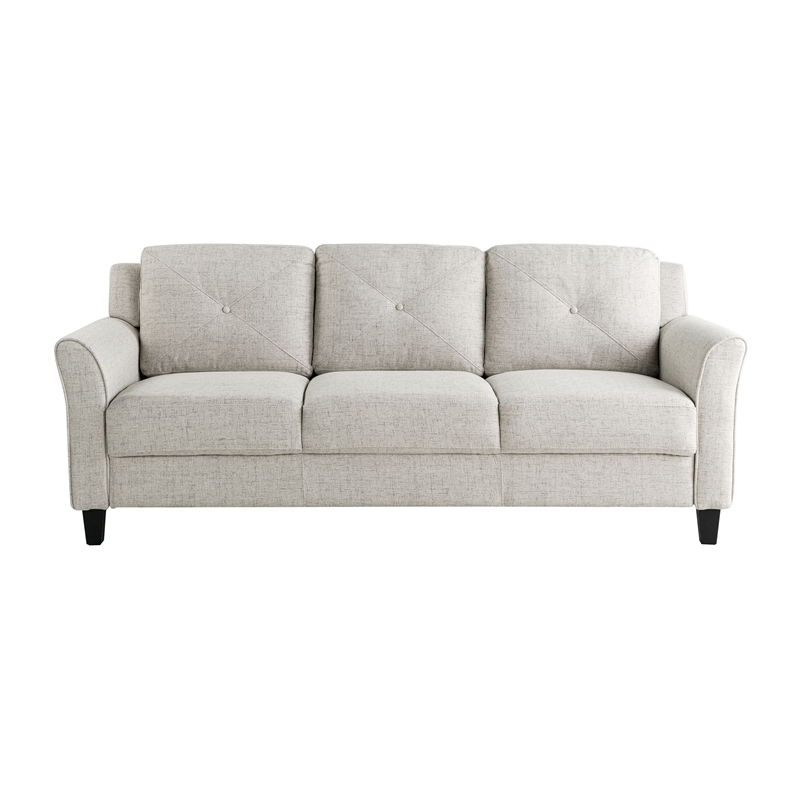 Pemberly Row Set of 2 Stationary Sofa and Loveseat in Beige Fabric Upholstery