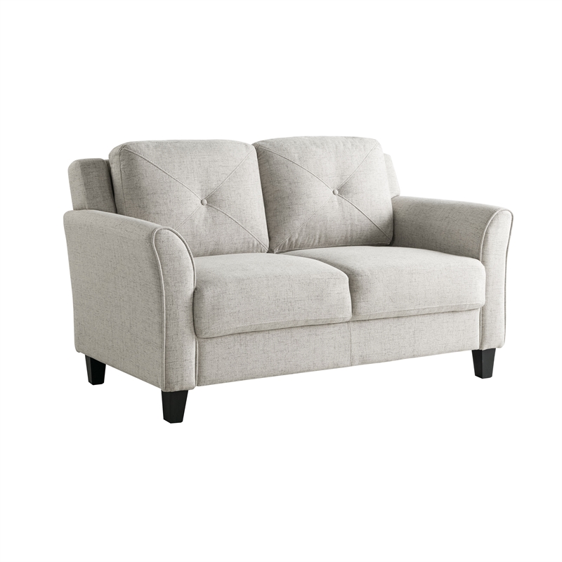 Pemberly Row Set of 2 Stationary Sofa and Loveseat in Beige Fabric Upholstery