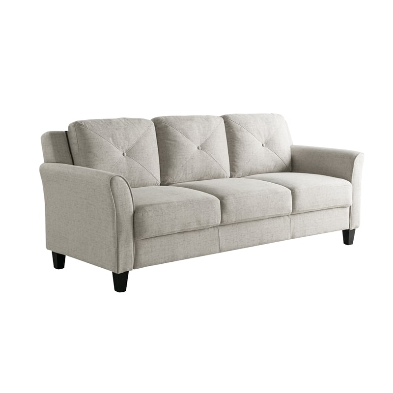 Pemberly Row Set of 2 Stationary Sofa and Loveseat in Beige Fabric Upholstery