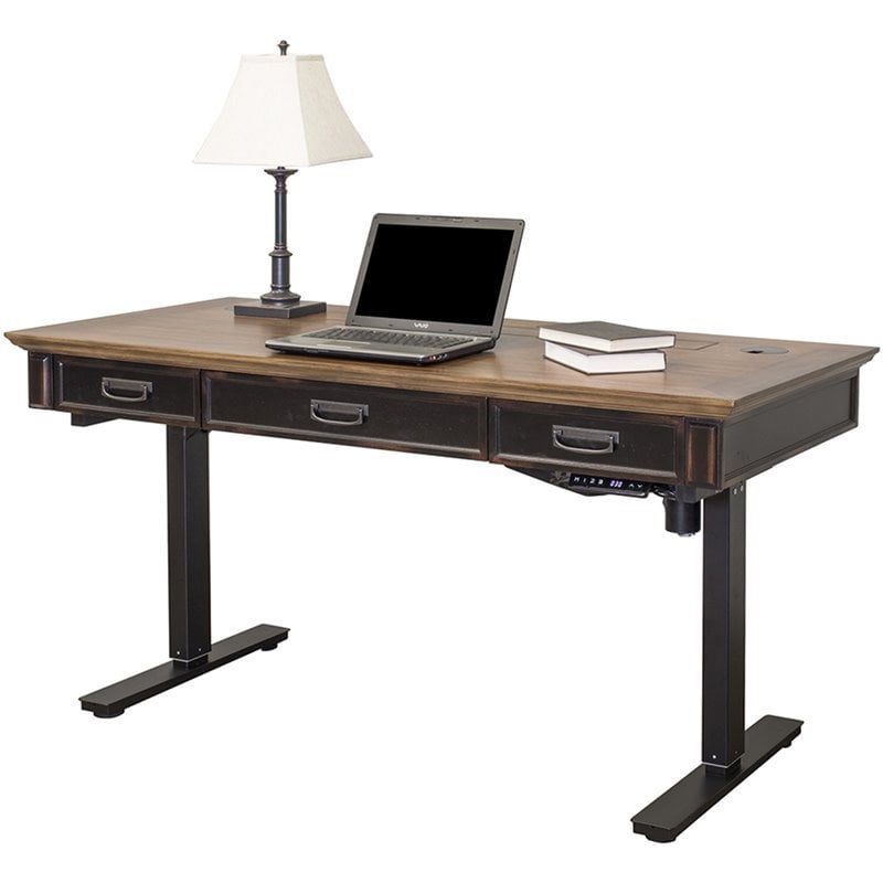 Pemberly Row Contemporary Metal and Wood Top Standing Desk in Two Toned Rub
