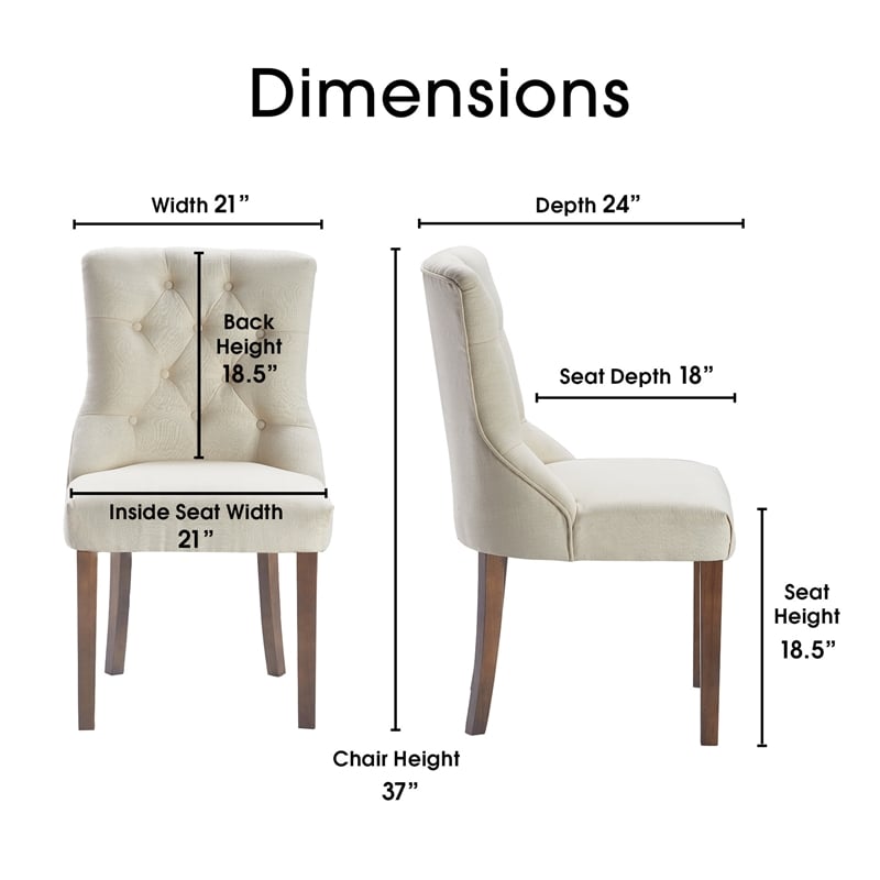 Pemberly Row Contemporary Cream Tufted Dining Chair Set of 2