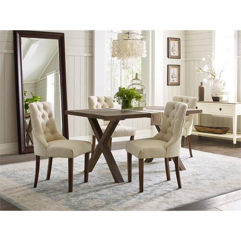Pemberly Row Contemporary Cream Tufted Dining Chair Set of 2