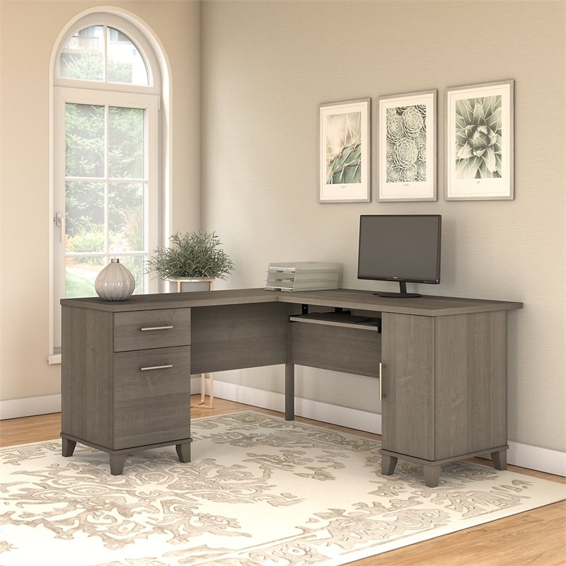 Pemberly Row 60W L-Shaped Desk in Ash Gray - Engineered Wood